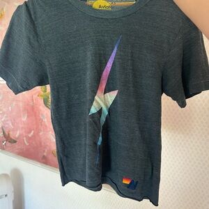Aviator Nation Charcoal Tee with Rainbow Lightning Bolt